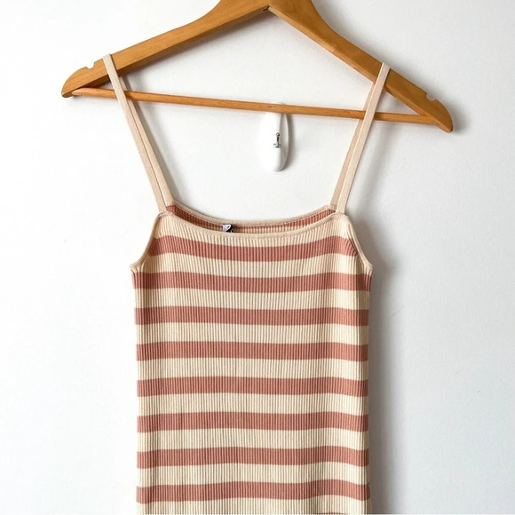 Zara Striped  Knit Tube Skinny Strap Midi Dress Nude Peach Pink Size Medium - Picture 5 of 8